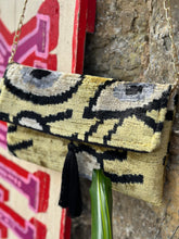 Load image into Gallery viewer, Velvet Ikat Clutch Bag - Gold Turkish Eye
