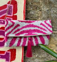 Load image into Gallery viewer, Velvet Ikat Clutch Bag - Pink &amp; White
