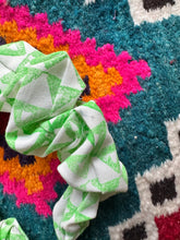 Load image into Gallery viewer, Cotton Scrunchie Headband - Green &amp; White Hand Printed
