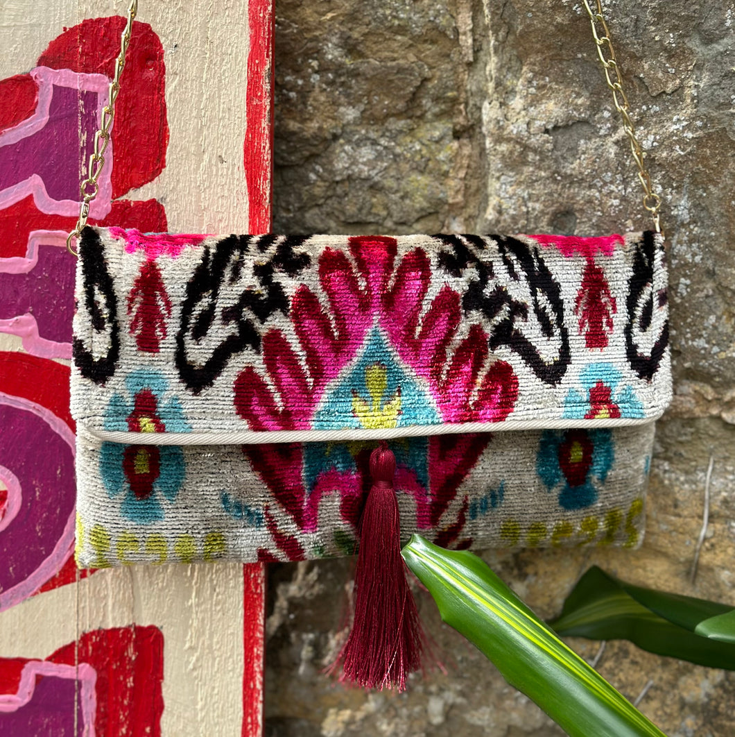 Velvet Ikat Clutch Bag