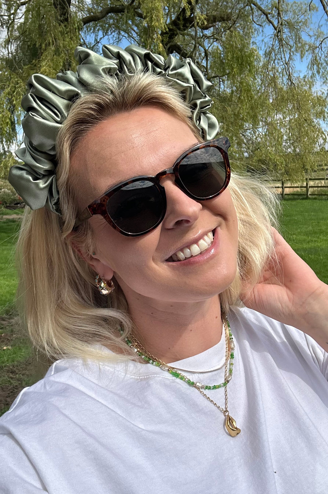 Satin Scrunchie Headband - Olive