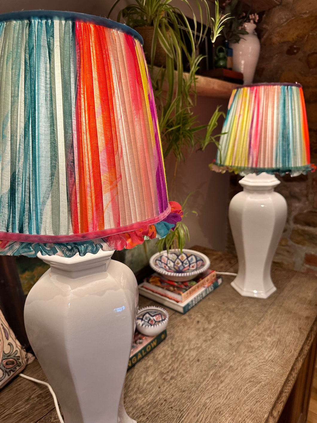 Pair of 30cm Frilly Pleated Multicolour Lampshades - Pastels