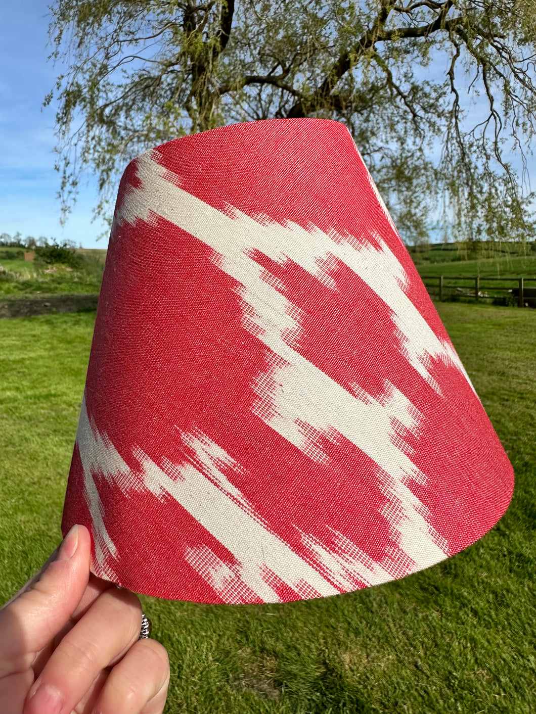 20cm Red & White Ikat Cotton Lampshade