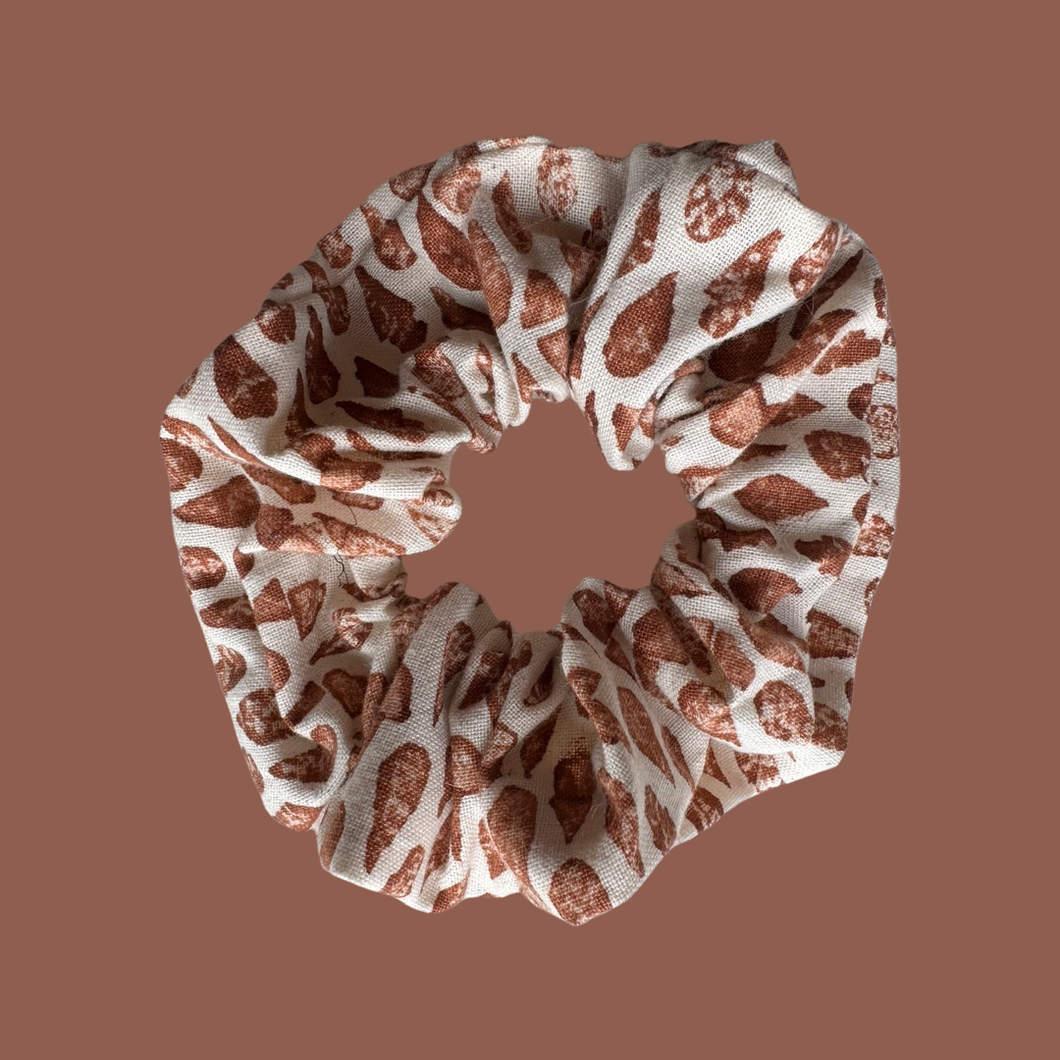 Brown Hand Printed Cotton Scrunchie