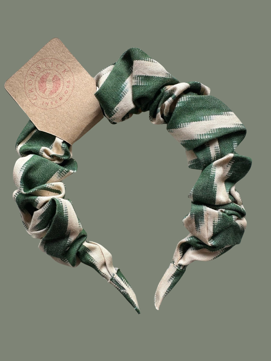 Cotton Ikat Scrunchie Headband - Green & Beige