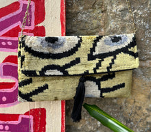Load image into Gallery viewer, Velvet Ikat Clutch Bag - Gold Turkish Eye
