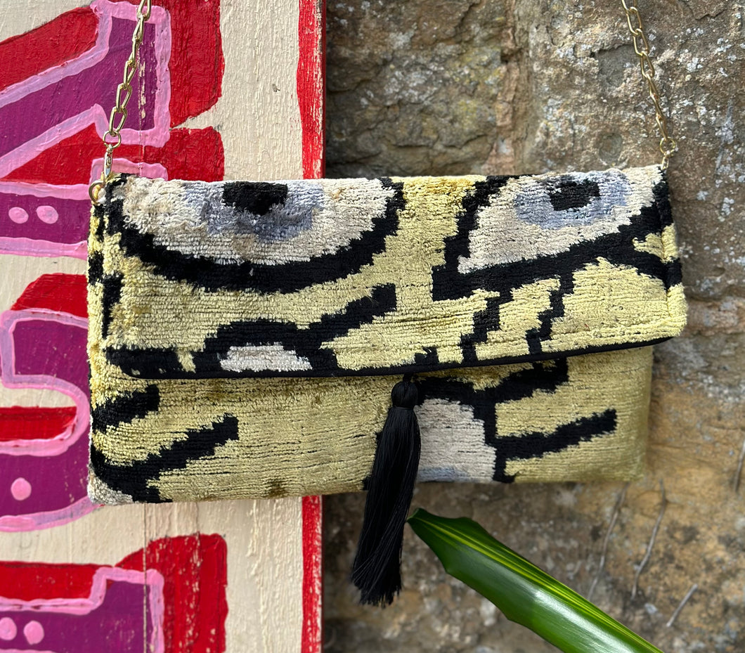 Velvet Ikat Clutch Bag - Gold Turkish Eye