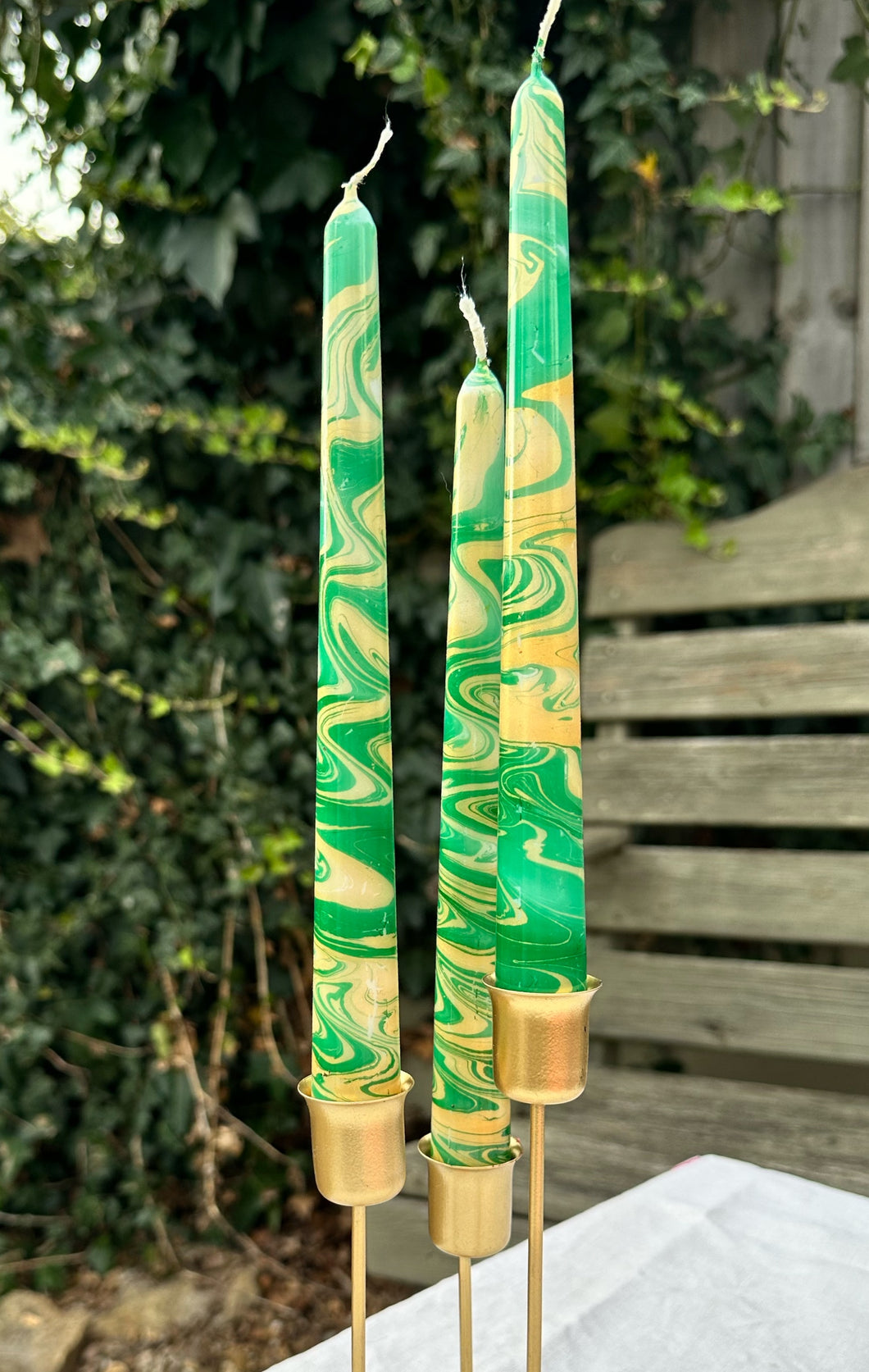 Dip Dye Dinner Candle - Green & Gold