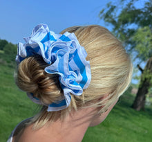 Load image into Gallery viewer, Limited Edition Frilly Blue &amp; White Scrunchie
