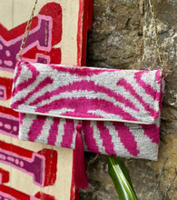 Load image into Gallery viewer, Velvet Ikat Clutch Bag - Pink &amp; White
