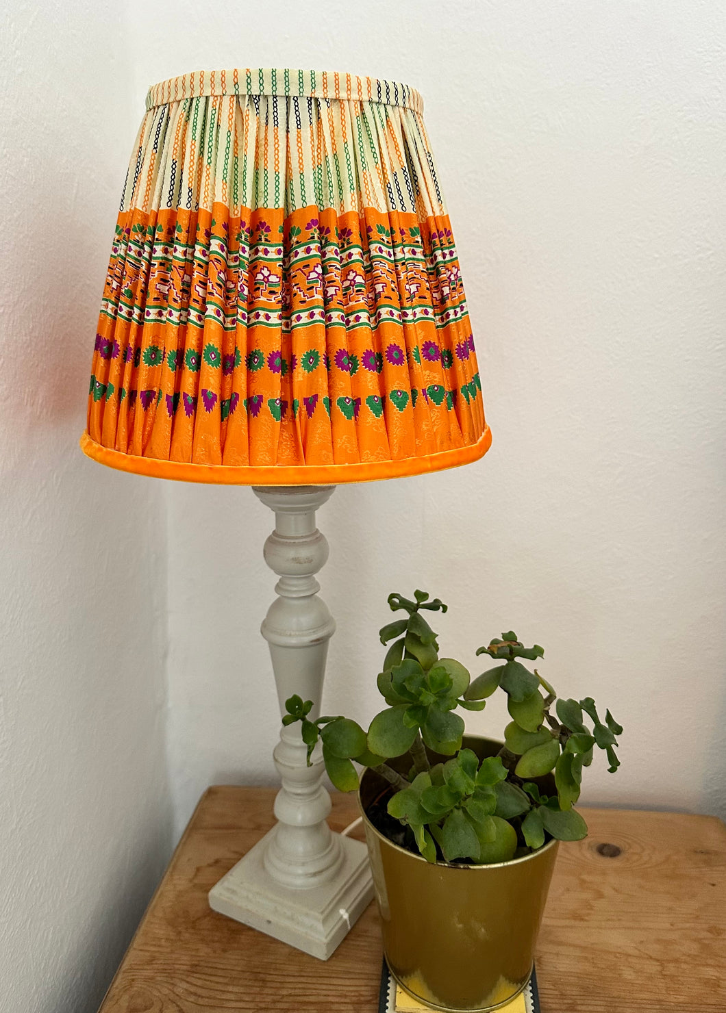 25cm Pleated Sari Silk Lampshade - Orange