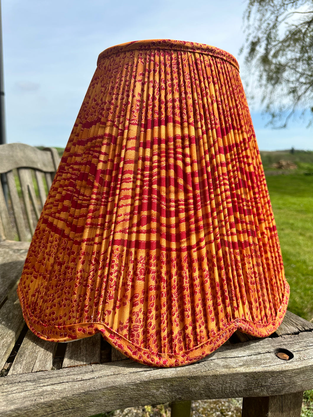 41cm Scallop Edged Mustard & Burgundy Abstract Pleated Lampshade