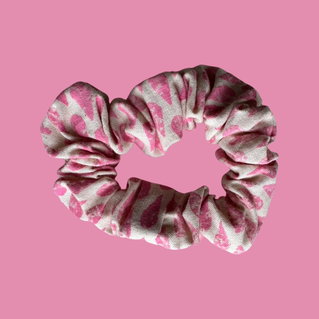Pink Hand Printed Cotton Scrunchie