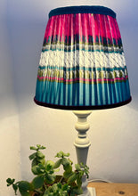 Load image into Gallery viewer, 25cm Pleated Sari Silk Lampshade Turquoise &amp; Purple
