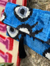 Load image into Gallery viewer, Velvet Ikat Clutch Bag - Navy Turkish Eye
