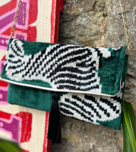 Load image into Gallery viewer, Velvet Ikat Clutch Bag - Green Zebra
