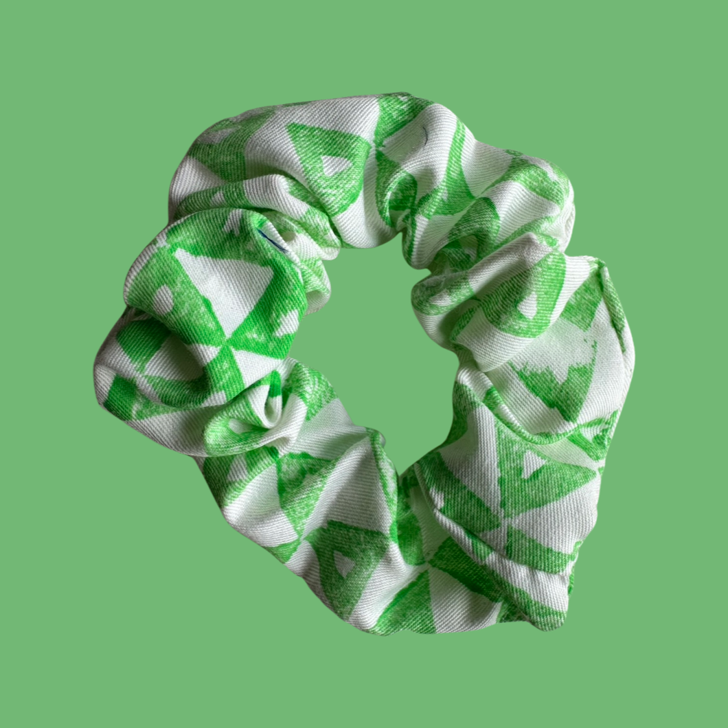 Green Hand Printed Cotton Scrunchie