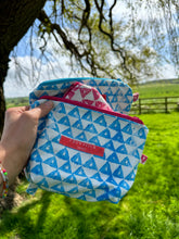 Load image into Gallery viewer, Wash Bag - Hand Block Printed Blue with Pink Zip
