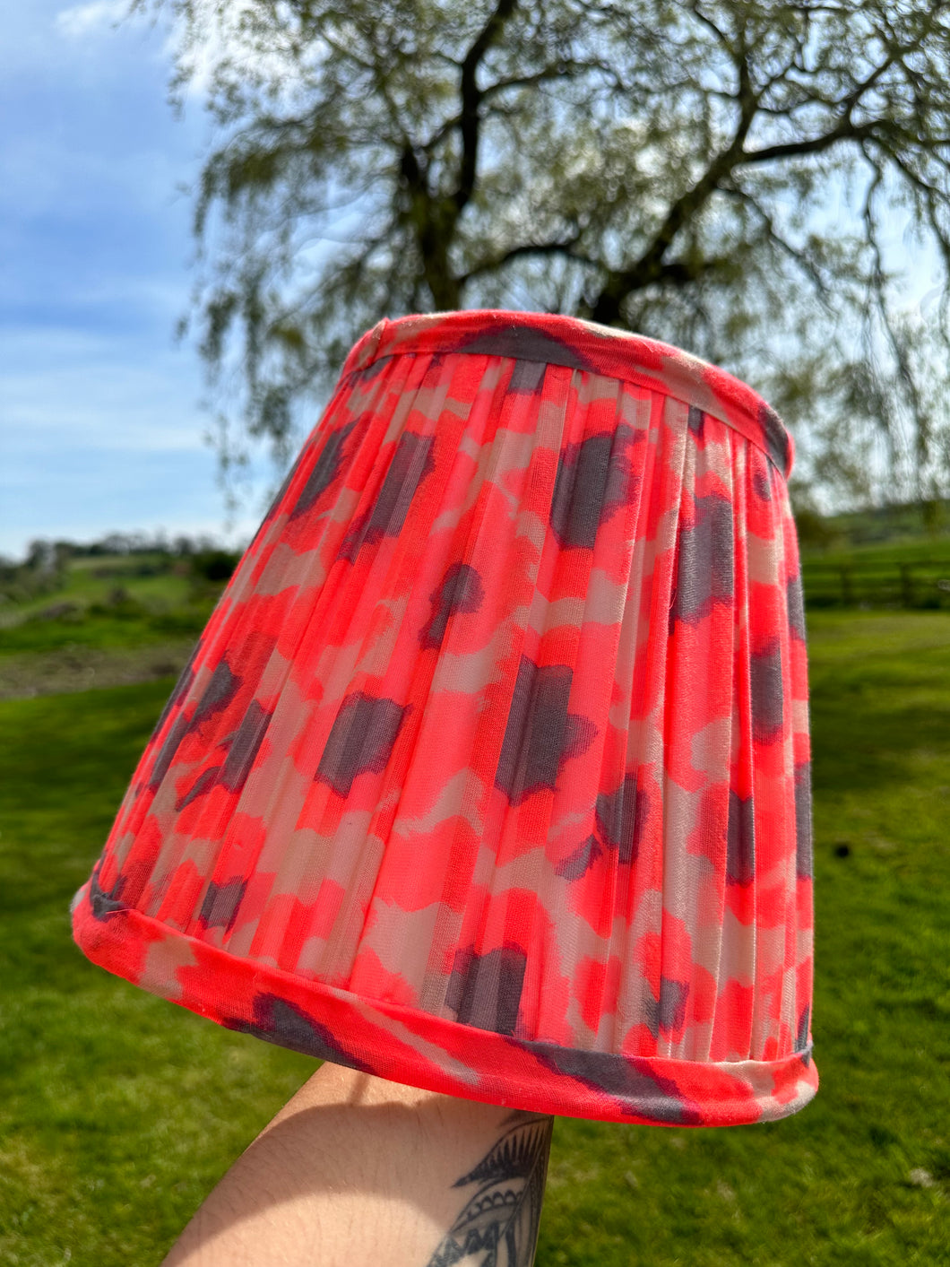 30cm Pleated Coral & Leopard Print Lampshade