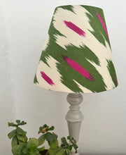 Load image into Gallery viewer, 20cm Green &amp; Pink Ikat Silk Lampshade
