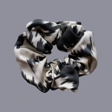 Load image into Gallery viewer, Black &amp; White Silk Ikat Scrunchie
