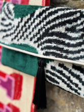 Load image into Gallery viewer, Velvet Ikat Clutch Bag - Green Zebra
