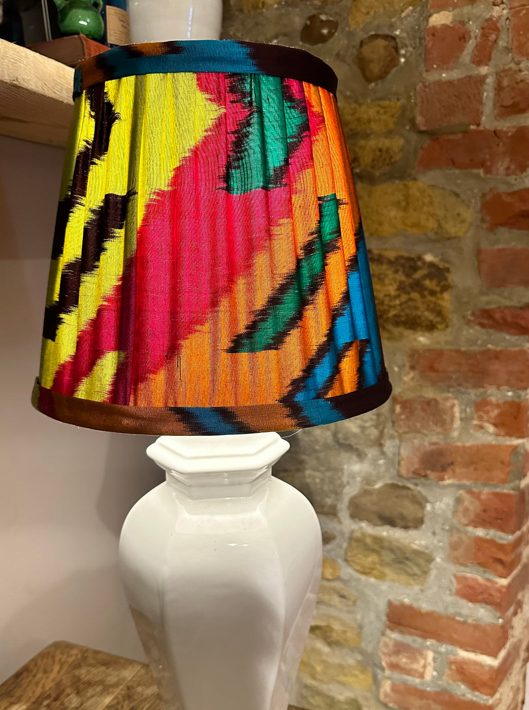 30cm Pleated Ikat Silk Lampshade - Multicolour