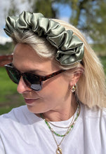 Load image into Gallery viewer, Satin Scrunchie Headband - Olive
