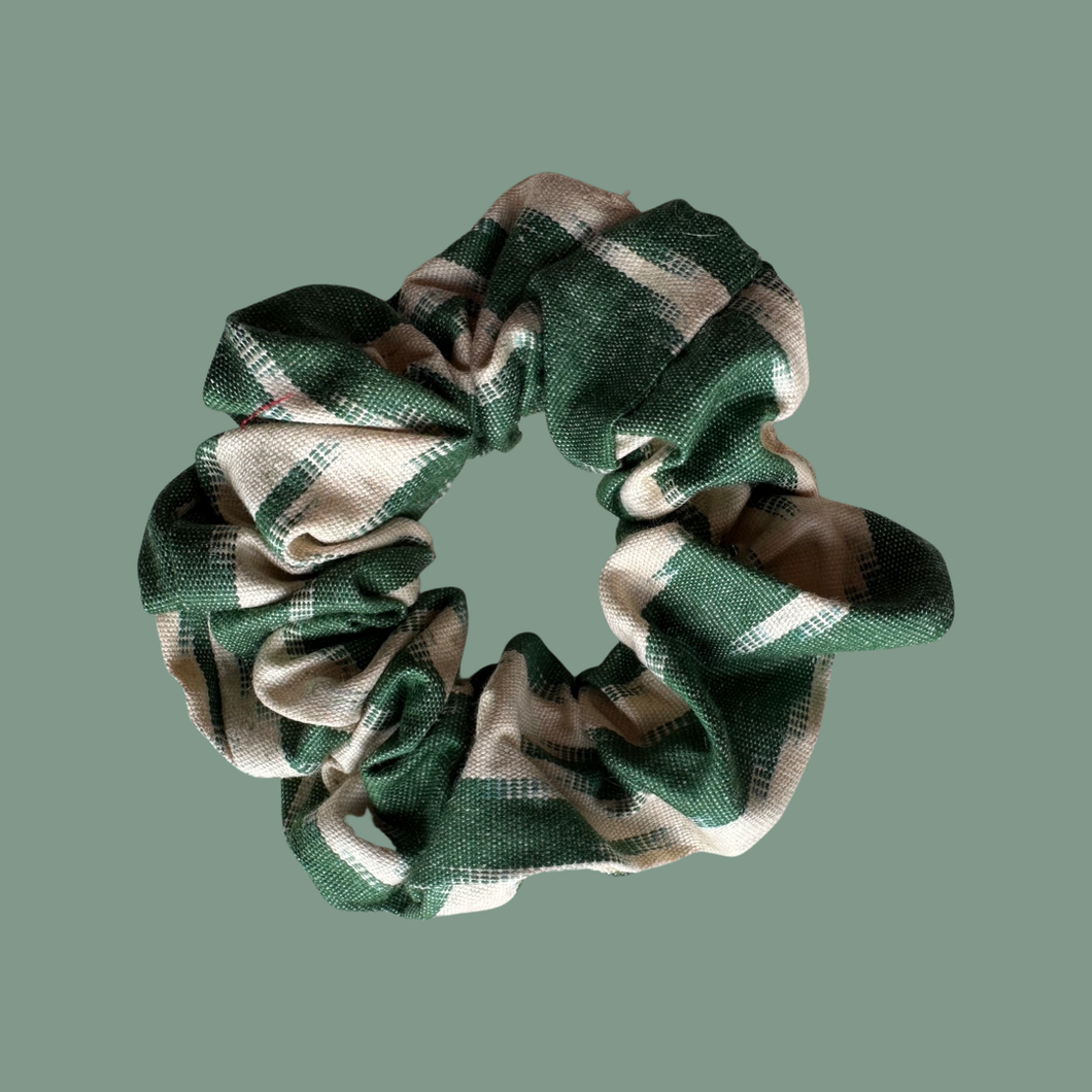 Green & Beige Ikat Cotton Scrunchie