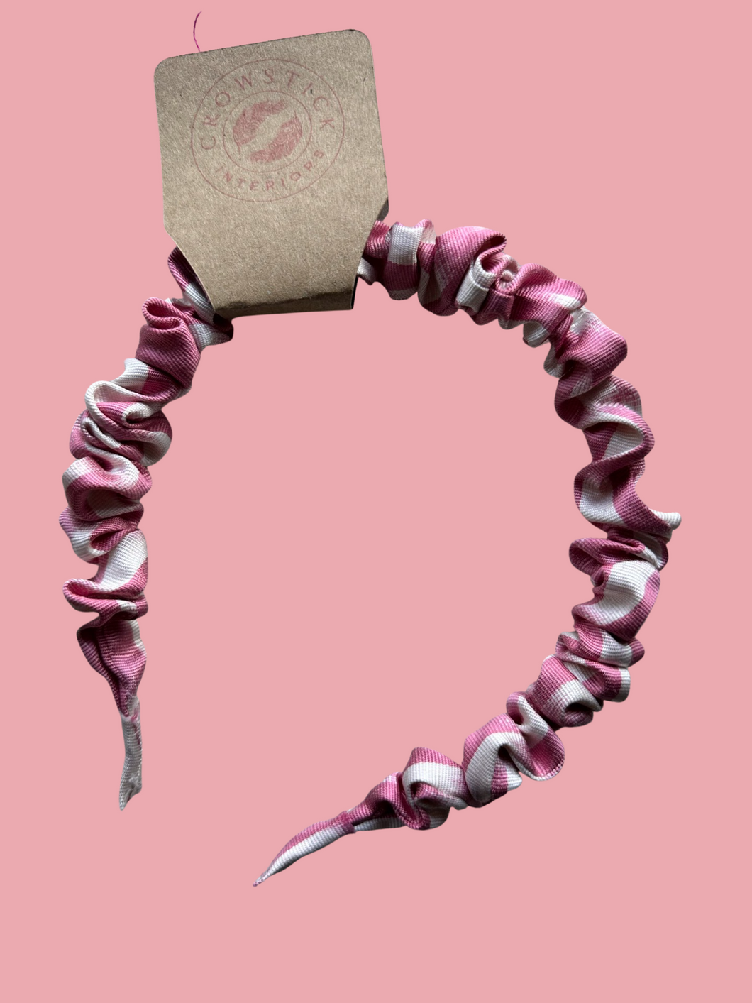 Ikat Silk Scrunchie Headband - Baby Pink & White