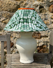 Load image into Gallery viewer, 46cm Pleated Green &amp; White Ikat Lampshade
