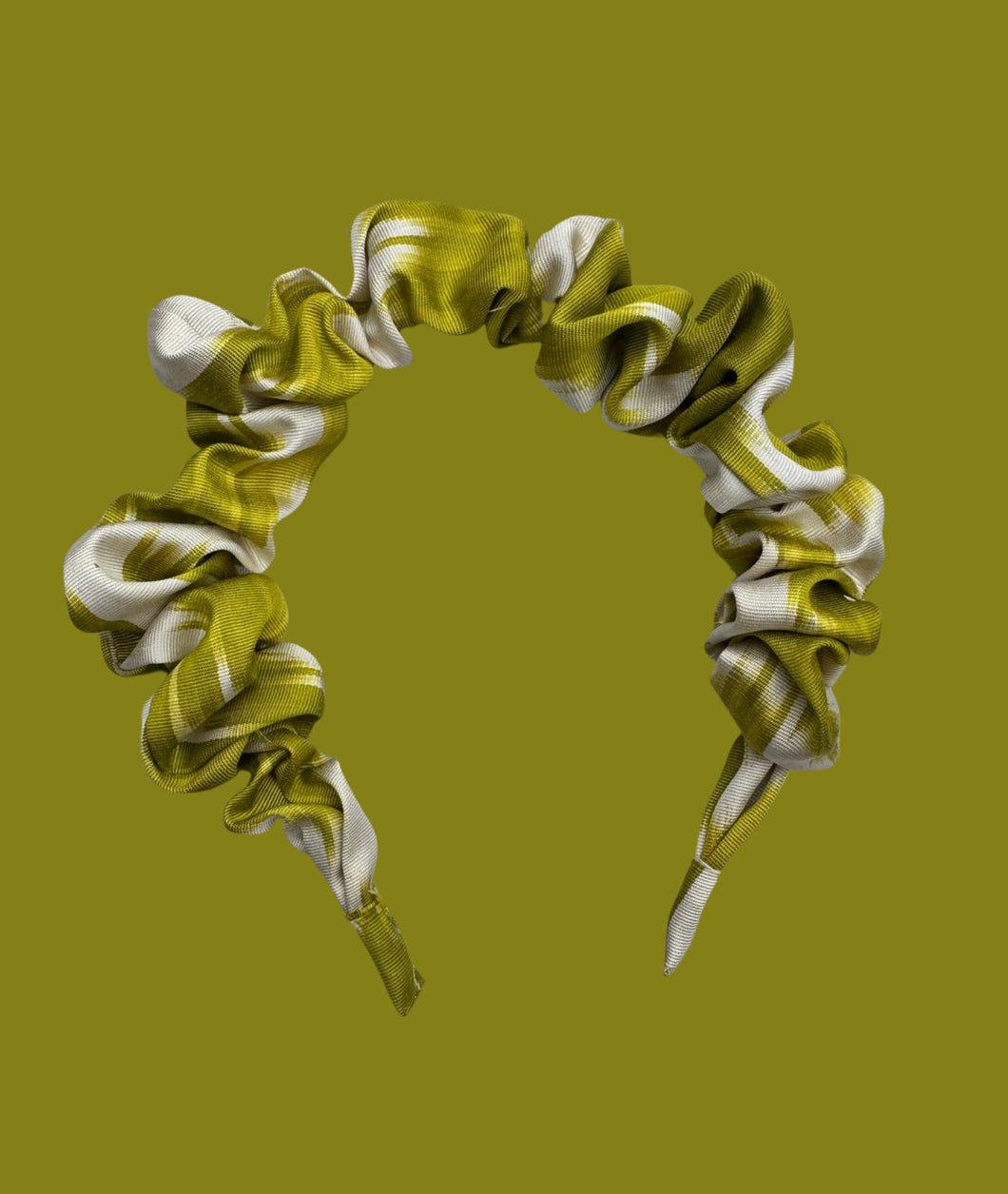 Ikat Silk Scrunchie Headband - Lime Green & White