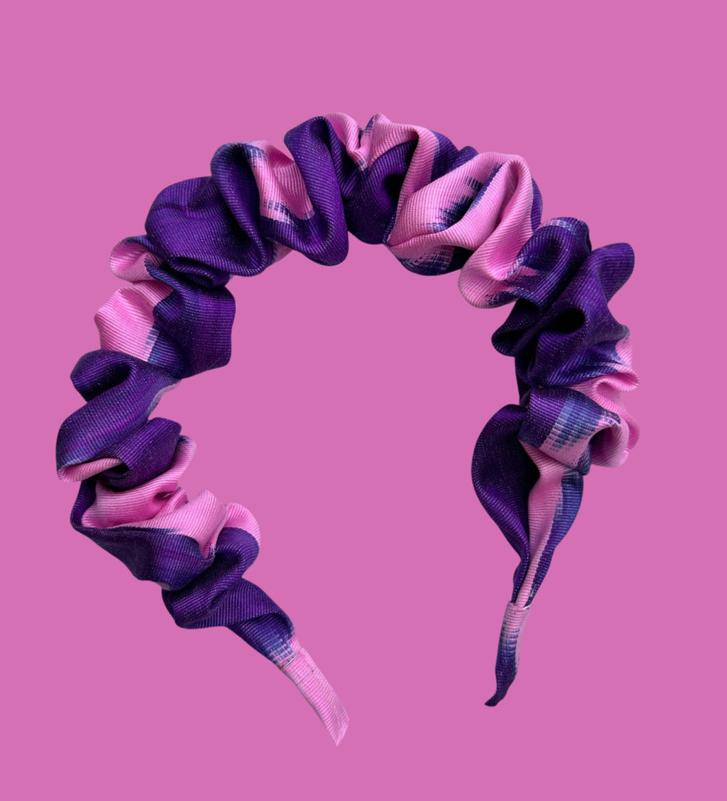 Ikat Silk Scrunchie Headband - Purple & Pink