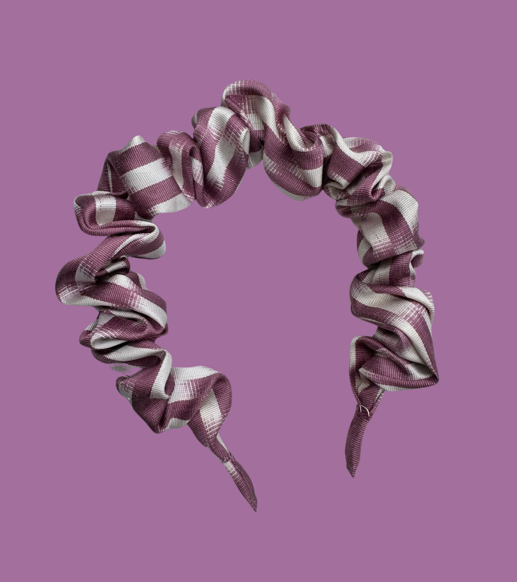 Ikat Silk Scrunchie Headband - Purple & White