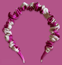 Load image into Gallery viewer, Ikat Silk Scrunchie Headband - Pink &amp; White
