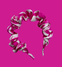 Load image into Gallery viewer, Ikat Silk Scrunchie Headband - Barbie Pink &amp; White
