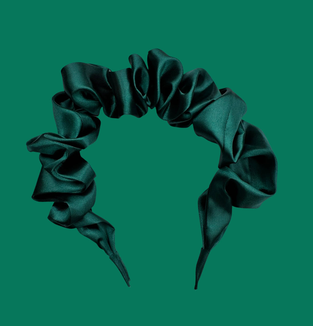 Satin Scrunchie Headband - Deep Green