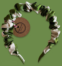 Load image into Gallery viewer, Small Ikat Silk Scrunchie Headband -Grass Green
