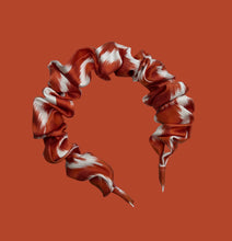 Load image into Gallery viewer, Ikat Silk Scrunchie Headband - Orange &amp; White
