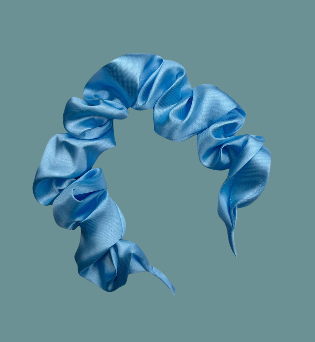 Satin Scrunchie Headband - Baby Blue
