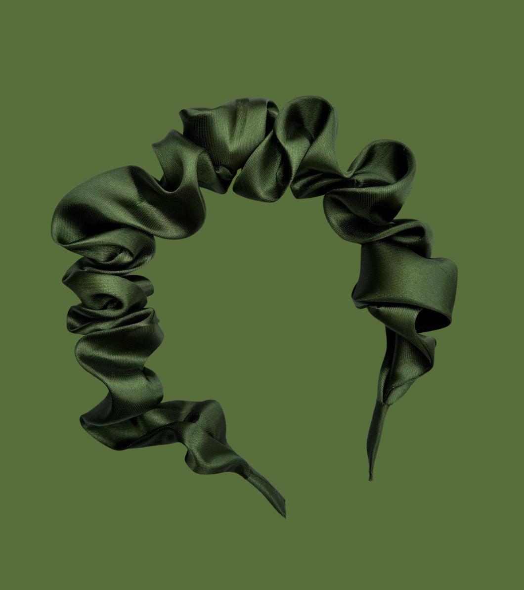 Satin Scrunchie Headband - Olive Green