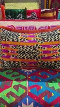 Load and play video in Gallery viewer, Velvet Ikat Fringe Cushion - Pink &amp; Orange Tiger 🐯
