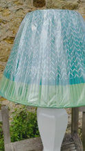 Load and play video in Gallery viewer, 57cm Green &amp; White Zig- Zag Sari Pleated Lampshade
