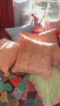 Load and play video in Gallery viewer, Hand Block Printed Pom Pom Cushion - Orange - 50 x 50cm
