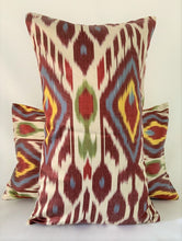 Load image into Gallery viewer, Patterned Ikat Silk &amp; Cotton Lumbar Cushion - 51 x 30cm
