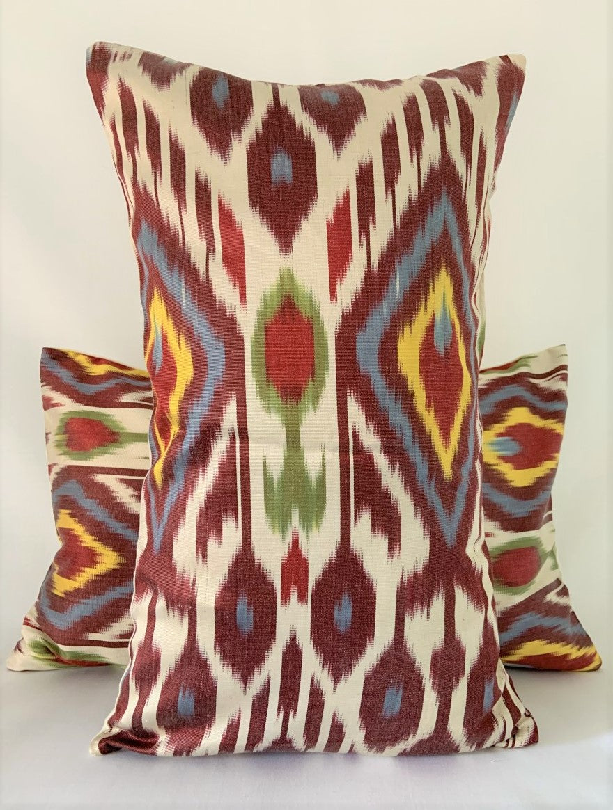Patterned Ikat Silk & Cotton Lumbar Cushion - 51 x 30cm