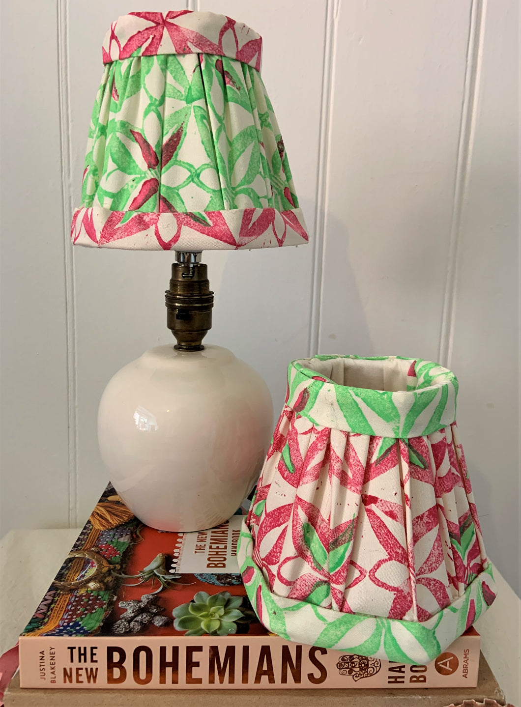 15cm Pleated Lampshade - Green & Pink