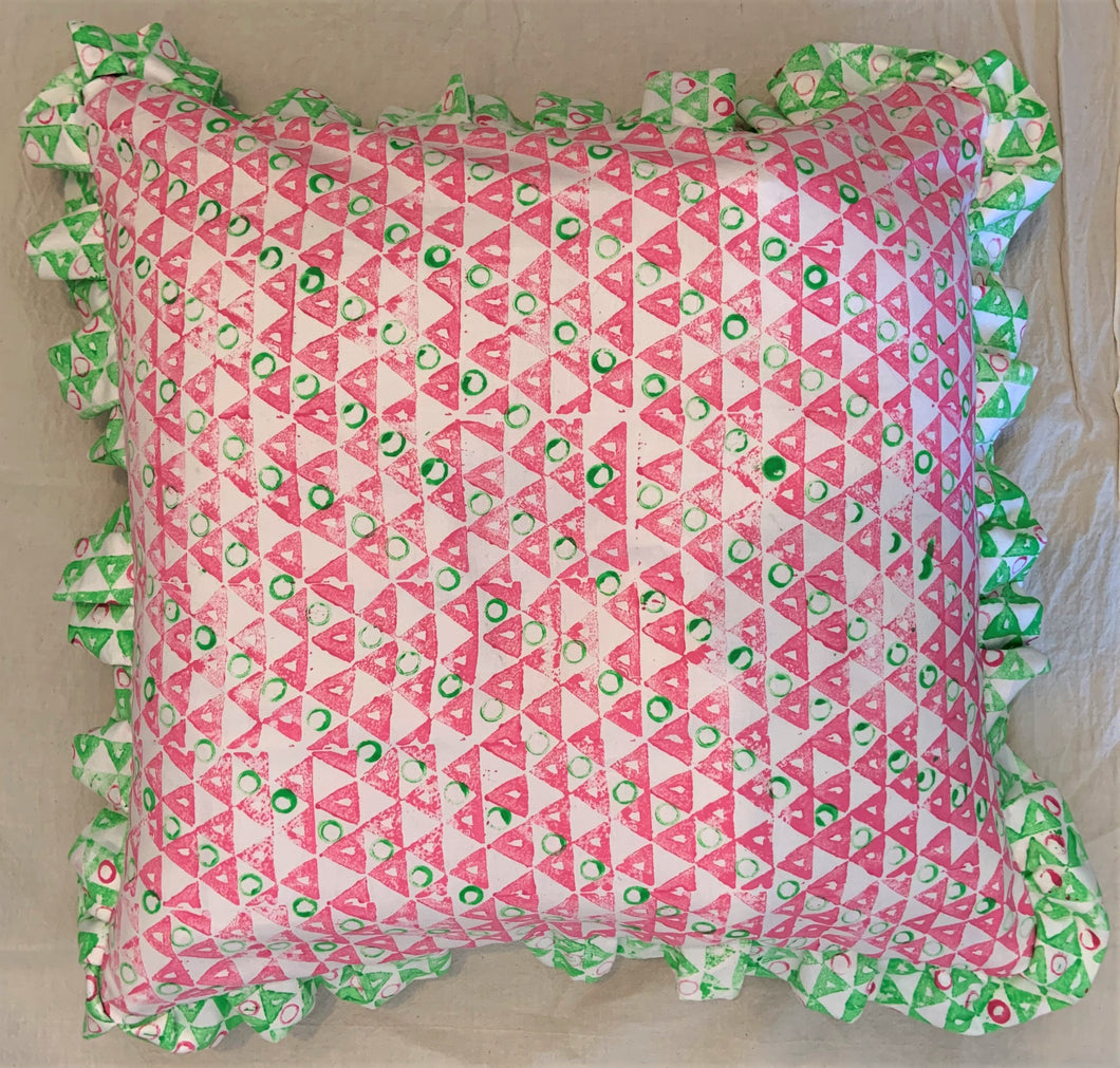 Hand Block Printed Frilly Cushion - 50 x 50cm