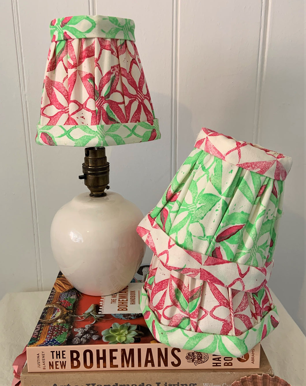 15cm Pleated Lampshade - Pink & Green