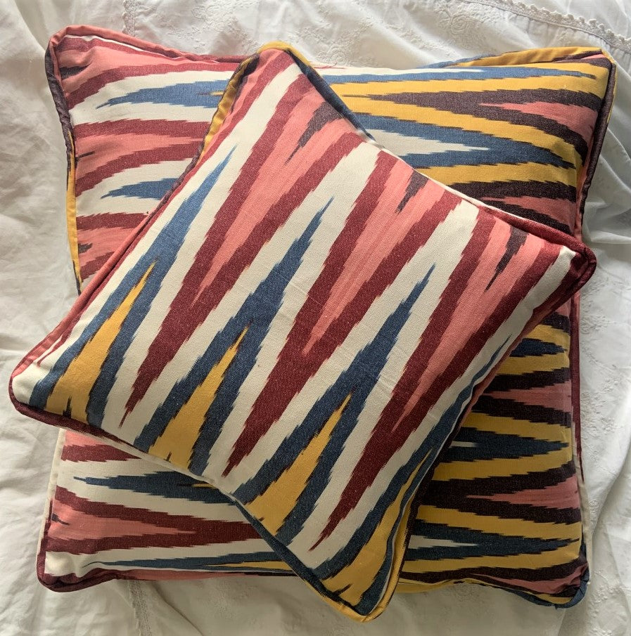 Rainbow Cotton Ikat Small Cushion - 35 x 35cm